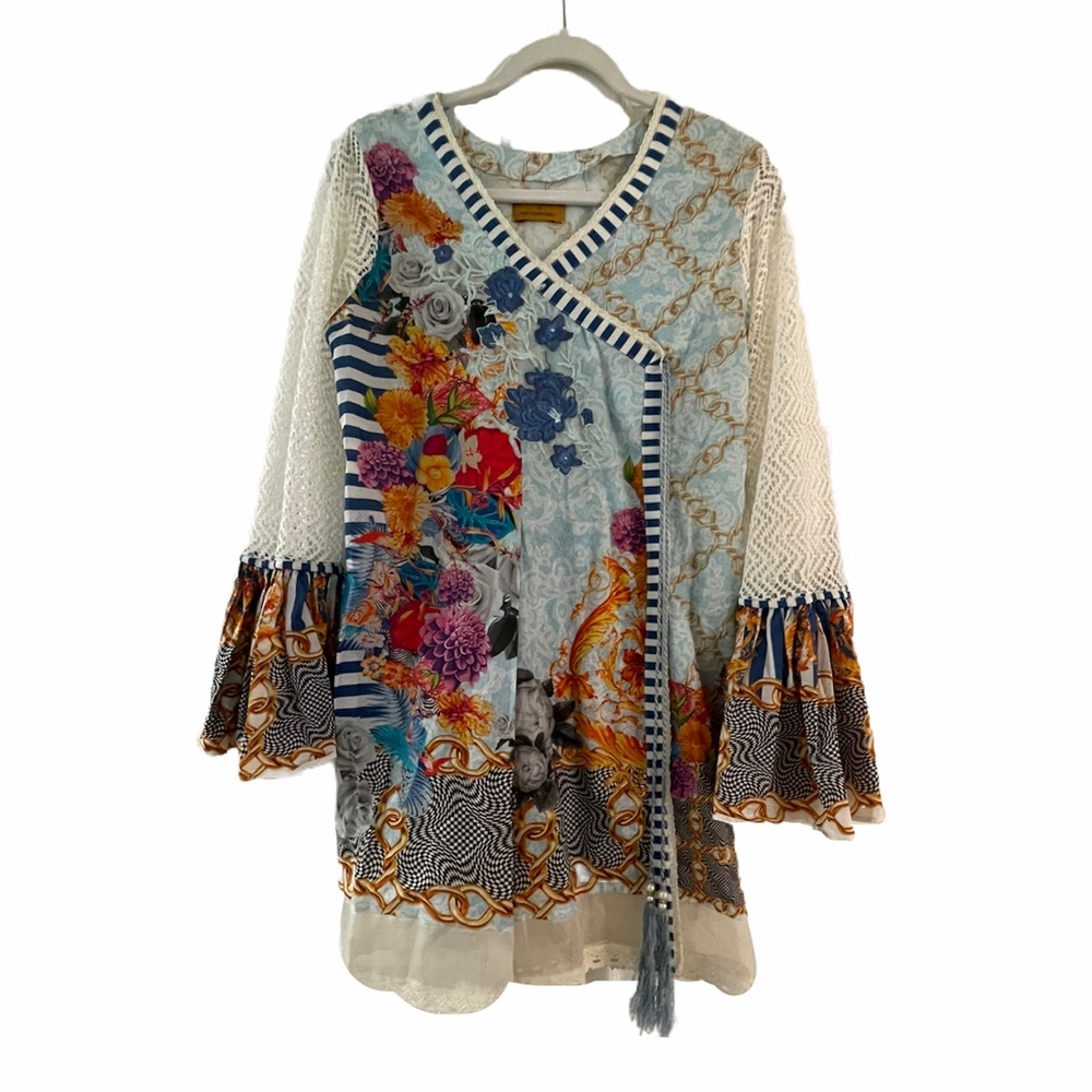 Thread & Motif Embroidered Floral Print Tunic Med